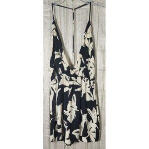 Lac Bleu Abstract Floral Deep V Romper T-Strap Back Swim Beach Cover Up Boho - M